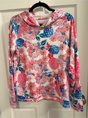 Floral Pineapple Print Hoodie - Pink/Blue